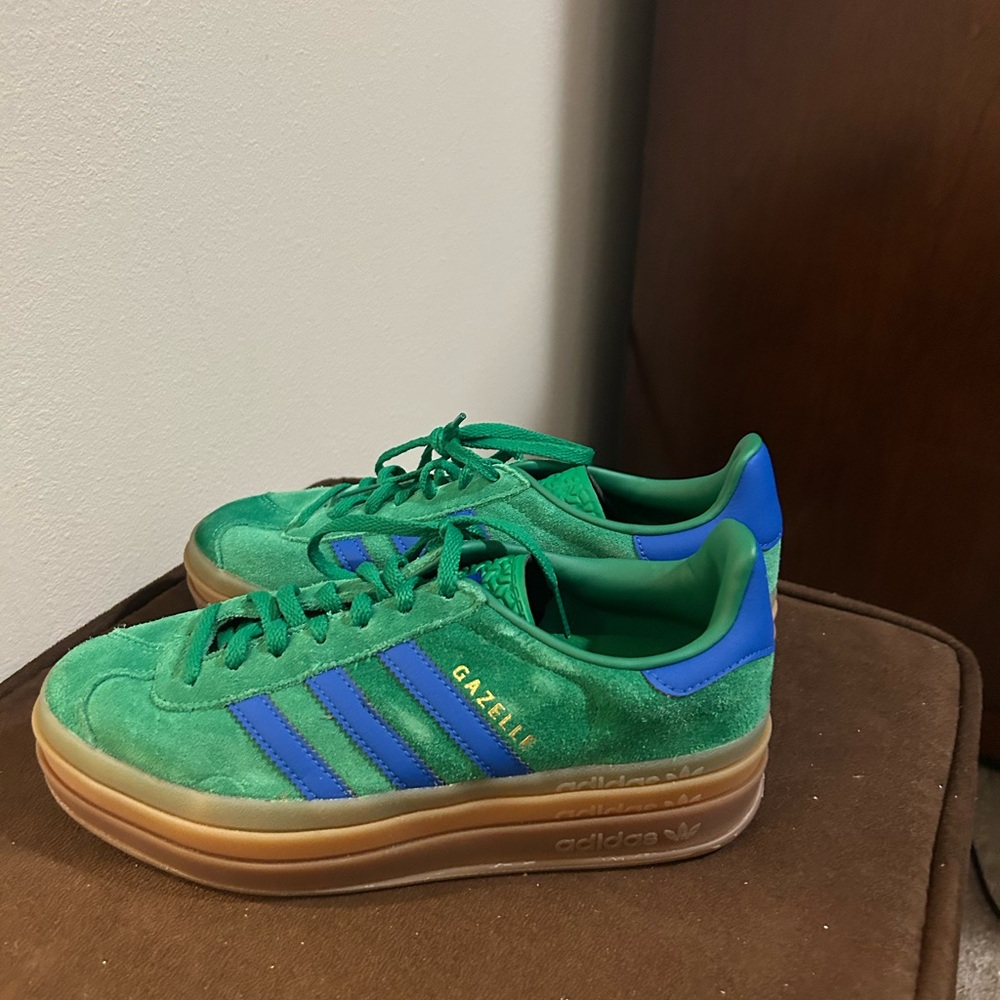 Adidas Gazelle Green with Blue Stripes